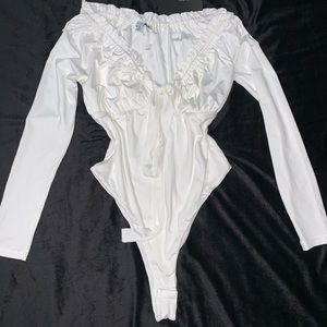 Love Me For The Day Long Sleeve Bodysuit - White